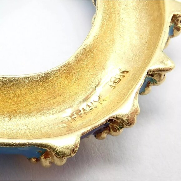 Rare! Vintage Tiffany & Co 18k Yellow Gold Blue Enamel Circle Rope Brooch Pin - Picture 3 of 13